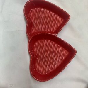 Valentines Day! Double Heart Ceramics Day Dish & Rustic Wooden Heart Stack